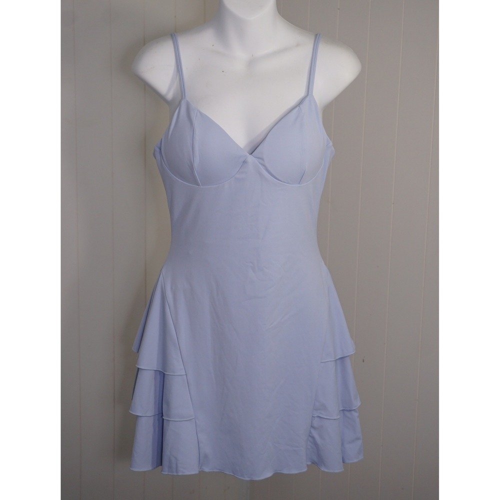 Light Blue Size Large Ruffle Hem Active Dress With Built In Shorts
